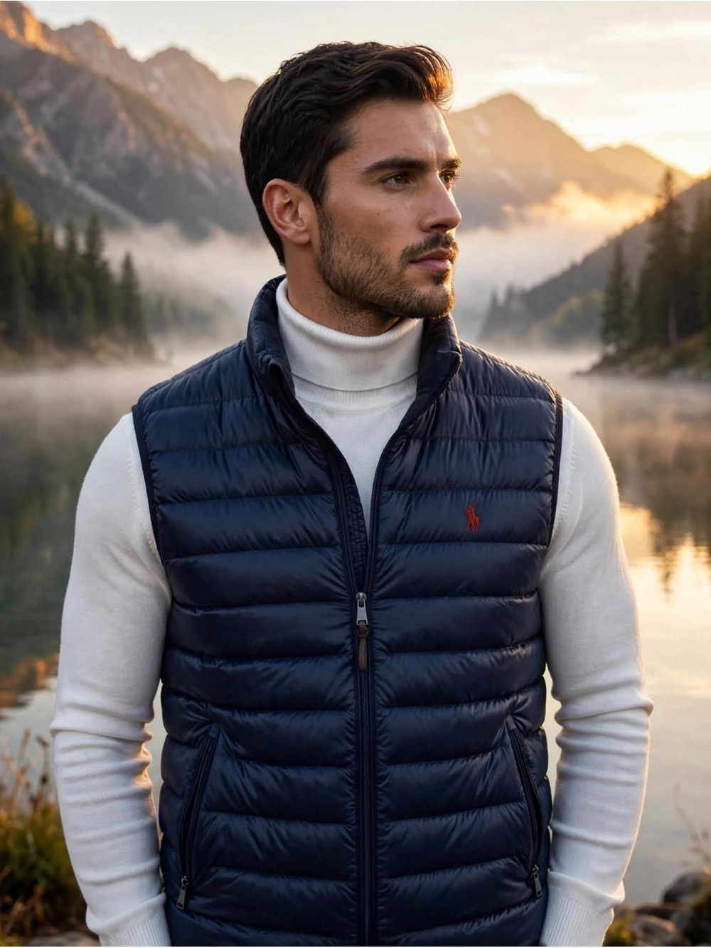 Polo by Ralph Lauren Navy Quilted Down-Style Vest with Red Pony